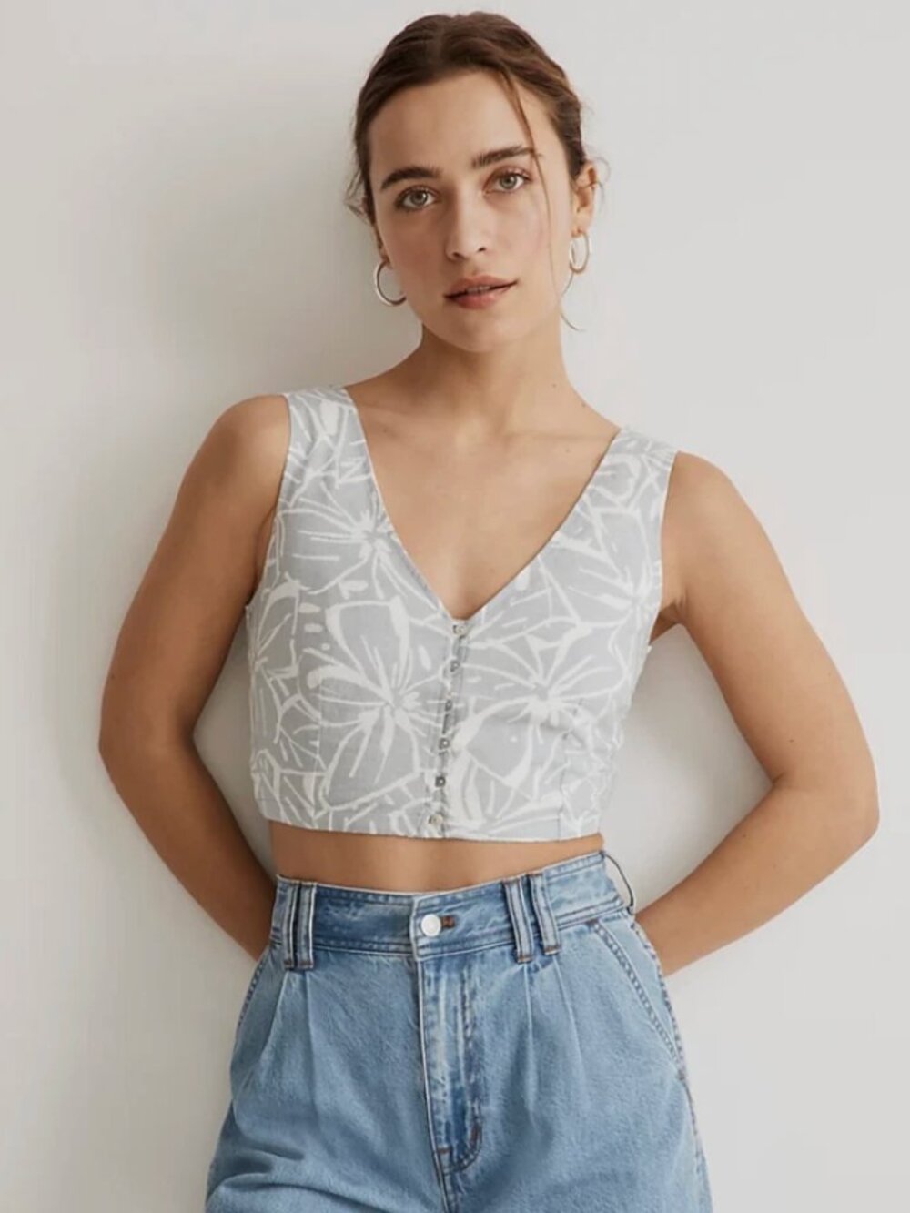 🏷 *NWT* 🌿 Madewell Gwen Linen Blend Crop Vest Top Floral Size 6